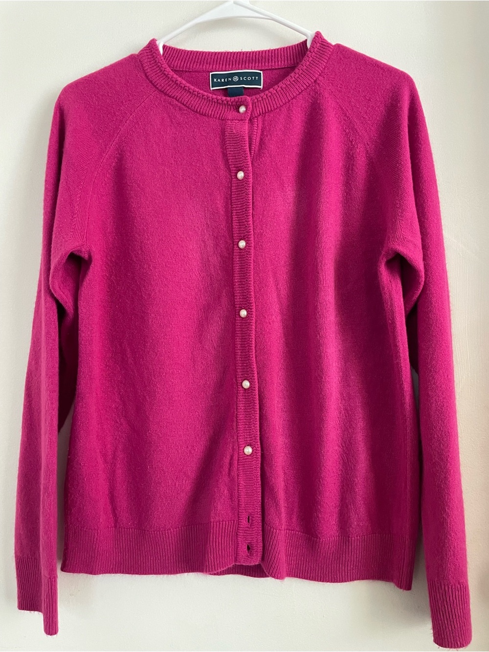 Karen Scott Hot Pink Pearl-Button Cardigan